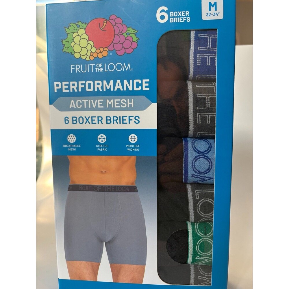 Fruit of the Loom Men's M Performance Active Mesh Boxer Briefs 6 Pack 32-34